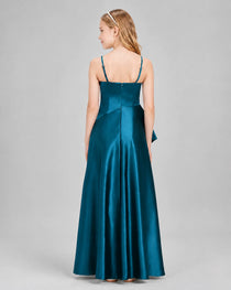 Dideyttawl Junior Bridesmaid Dress with High-Low Skirt and Satin Ruched Bodice