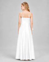 White Satin A-line Junior Bridesmaid Dress Back View