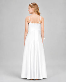 Dideyttawl Junior Bridesmaid Dress with High-Low Skirt and Satin Ruched Bodice