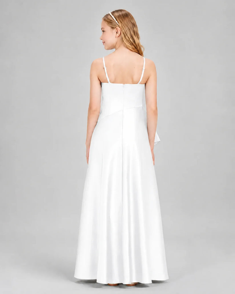 White Satin A-line Junior Bridesmaid Dress Back View