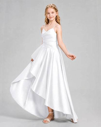 White Satin A-line Junior Bridesmaid Dress Side View