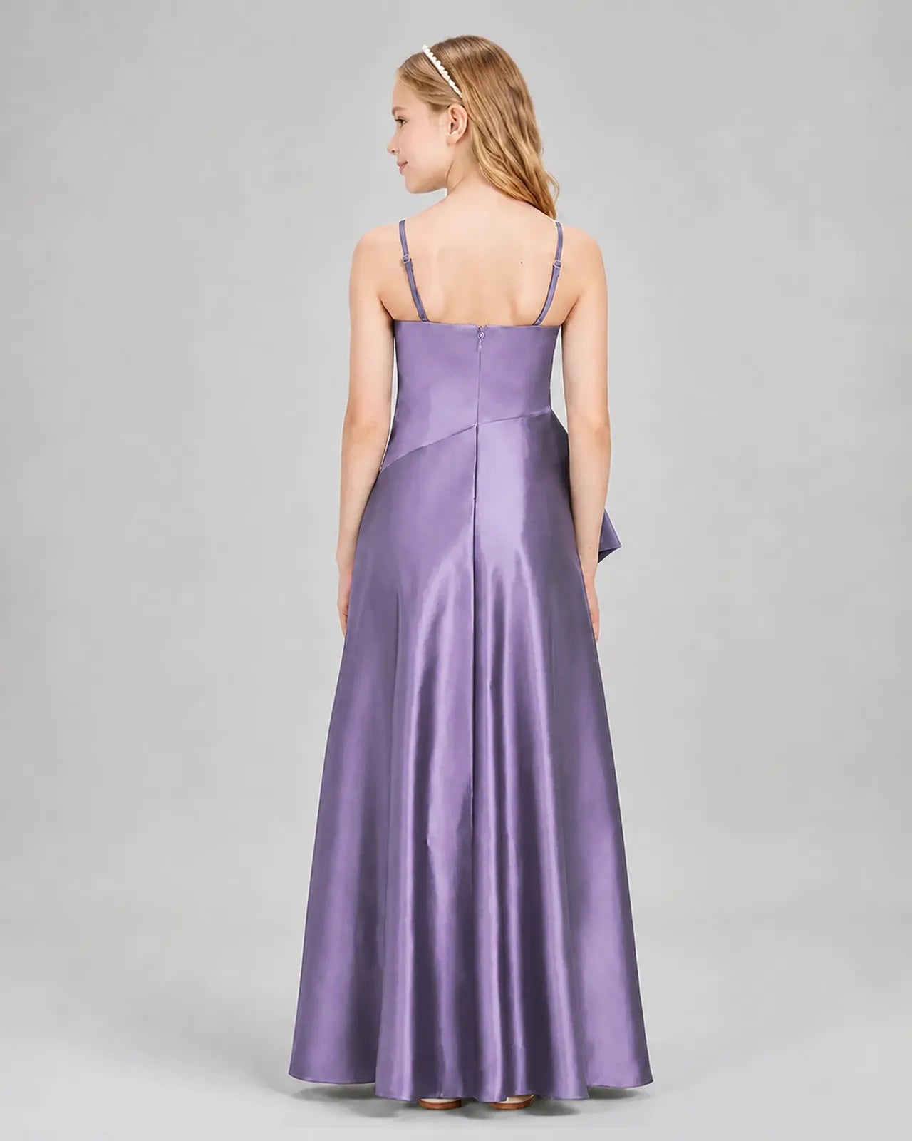 Wisteria Satin A-line Junior Bridesmaid Dress Back View