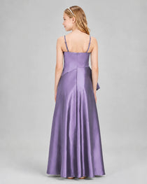 Dideyttawl Junior Bridesmaid Dress with High-Low Skirt and Satin Ruched Bodice
