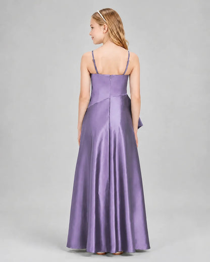 Wisteria Satin A-line Junior Bridesmaid Dress Back View
