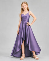 Wisteria Satin A-line Junior Bridesmaid Dress Front View
