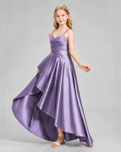 Wisteria Satin A-line Junior Bridesmaid Dress Side View