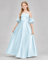 Baby Blue Satin A-line Junior Bridesmaid Dress Front View