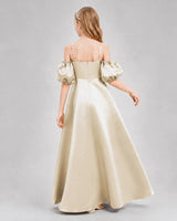Champagne Satin A-line Junior Bridesmaid Dress Back View