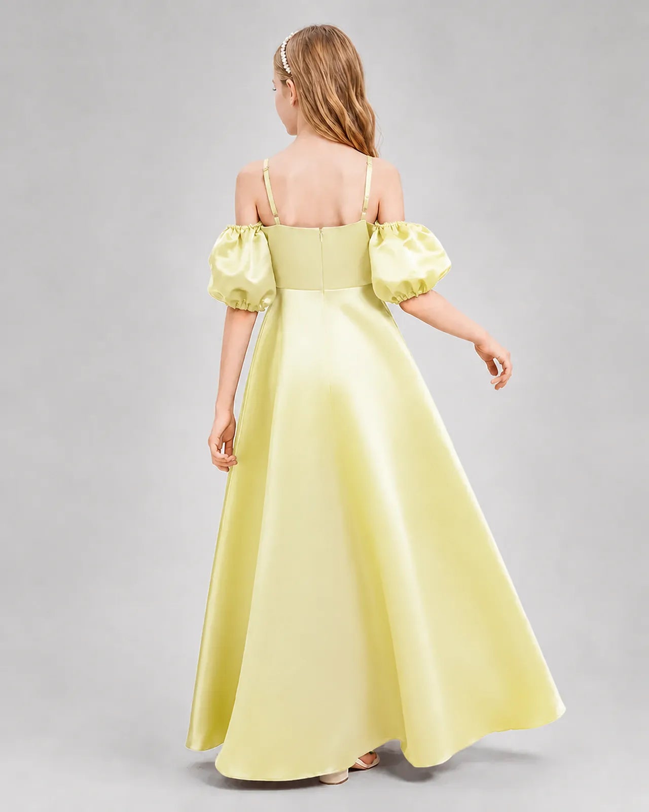Daffodil Satin A-line Junior Bridesmaid Dress Back View