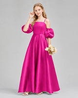 Hot Pink Satin A-line Junior Bridesmaid Dress Front View