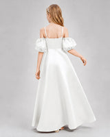 Ivory Satin A-line Junior Bridesmaid Dress Back View