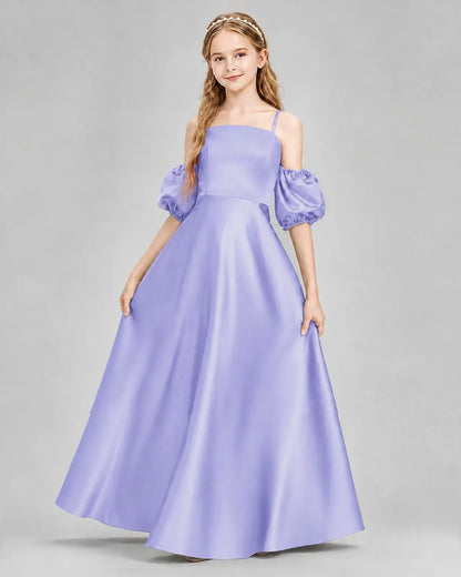 Lavender Satin A-line Junior Bridesmaid Dress Front View