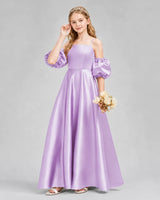 Lilac Satin A-line Junior Bridesmaid Dress Front View