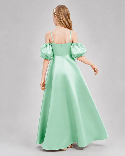 Mint Green Satin A-line Junior Bridesmaid Dress Back View