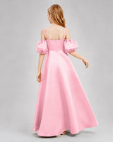 Pink Satin A-line Junior Bridesmaid Dress Back View