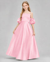 Pink Satin A-line Junior Bridesmaid Dress Front View
