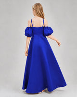 Royal Blue Satin A-line Junior Bridesmaid Dress Back View