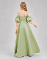 Sage Green Satin A-line Junior Bridesmaid Dress Back View