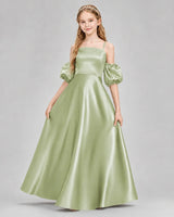 Sage Green Satin A-line Junior Bridesmaid Dress Front View