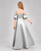 Silver Satin A-line Junior Bridesmaid Dress Back View
