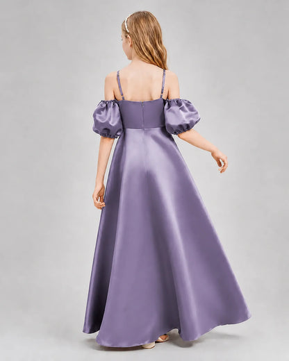 Wisteria Satin A-line Junior Bridesmaid Dress Back View