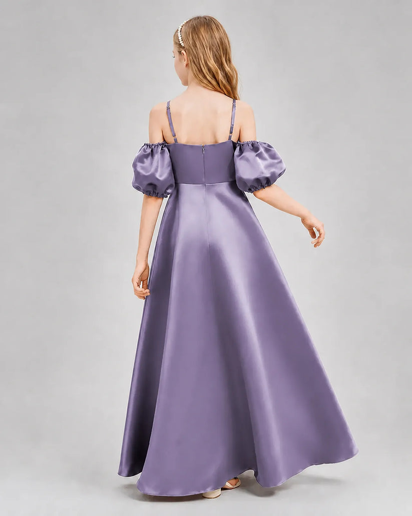 Wisteria Satin A-line Junior Bridesmaid Dress Back View