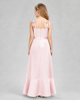 Blush Pink Satin Trumpet Junior Bridesmaid Dresses Back View