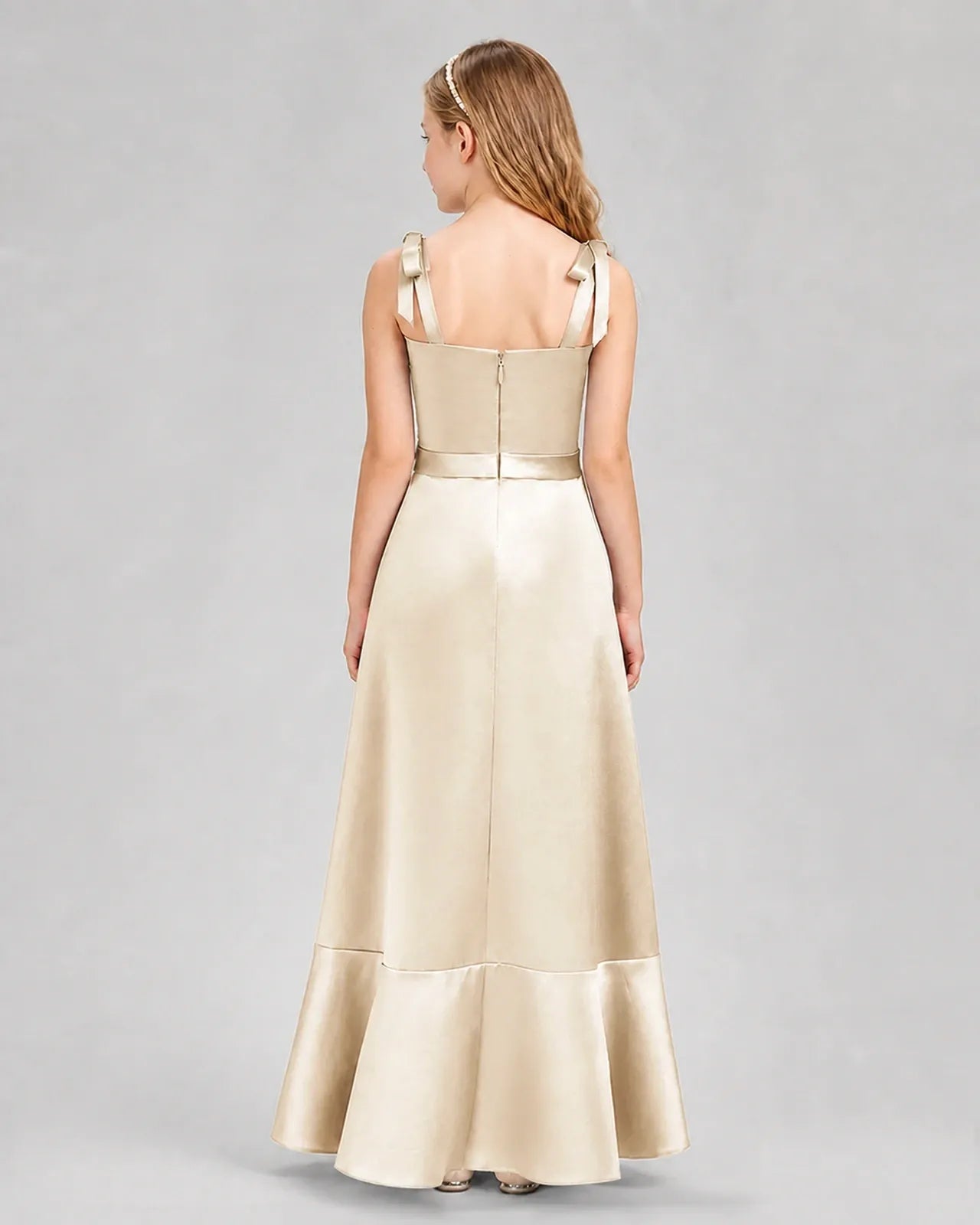 Champagne Satin A-Line Junior Bridesmaid Dresses Back View