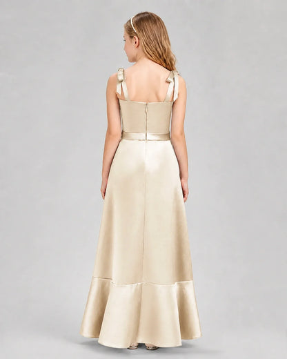 Champagne Satin A-Line Junior Bridesmaid Dresses Back View