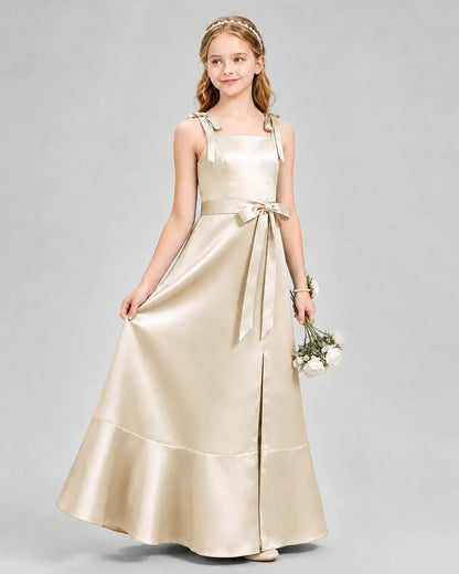 Champagne Satin A-Line Junior Bridesmaid Dresses Side View