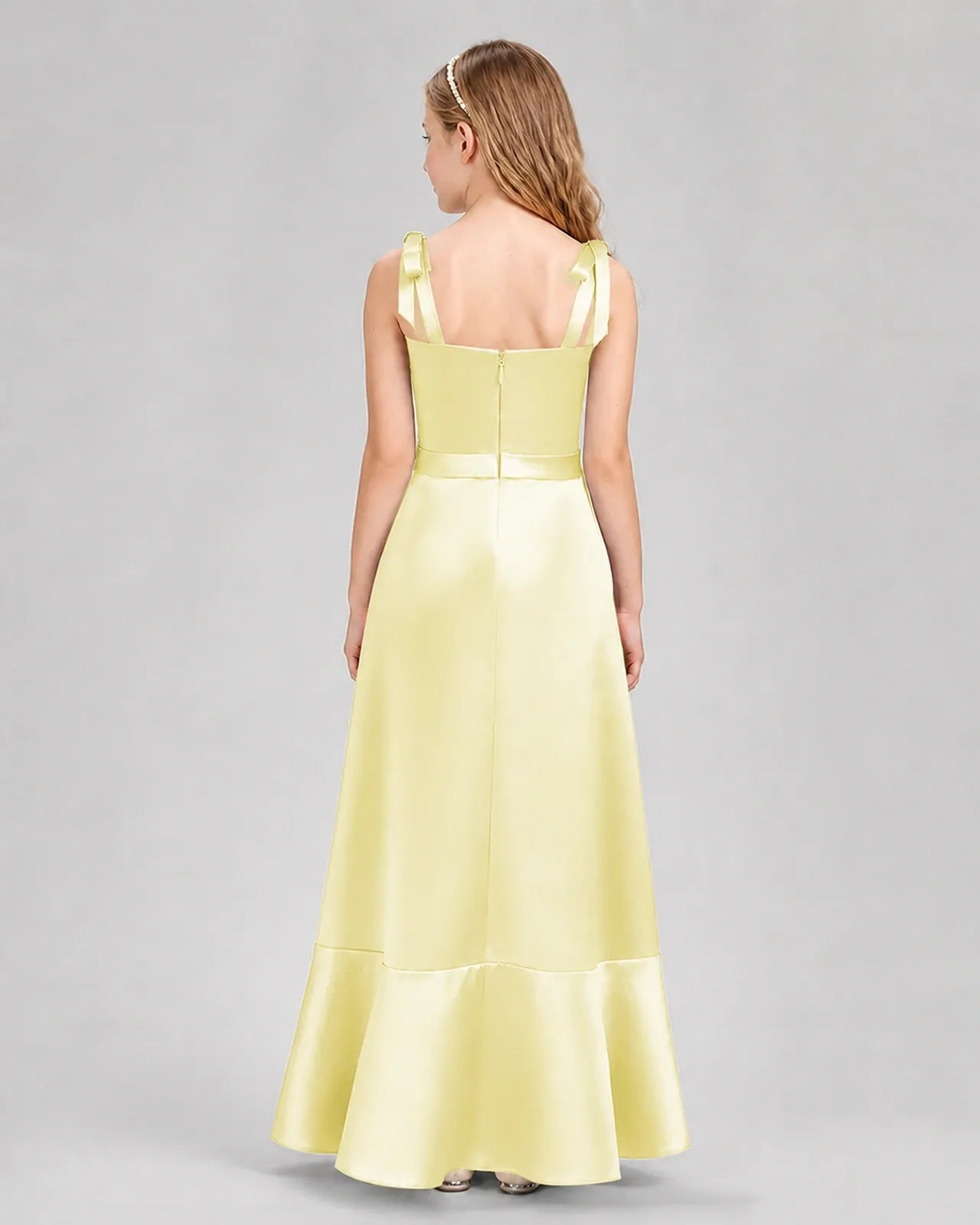 Daffodil Satin A-Line Junior Bridesmaid Dresses Back View