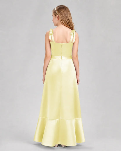 Daffodil Satin A-Line Junior Bridesmaid Dresses Back View