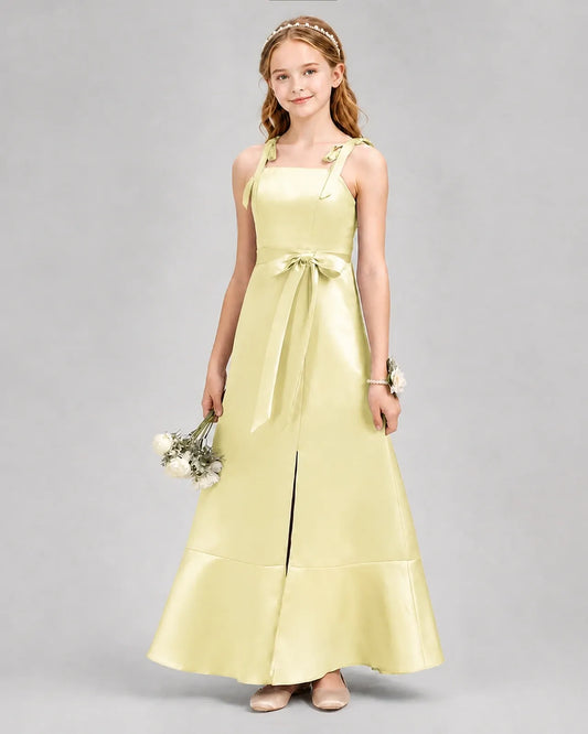 Daffodil Satin A-Line Junior Bridesmaid Dresses Front View