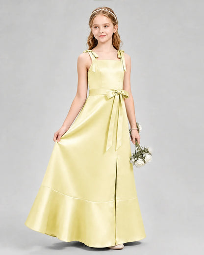 Daffodil Satin A-Line Junior Bridesmaid Dresses Side View