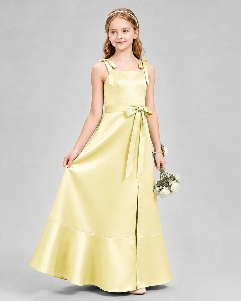 Daffodil Satin A-Line Junior Bridesmaid Dresses Side View