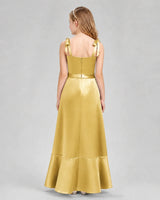 Gold Satin A-line Junior Bridesmaid Dresses Back View