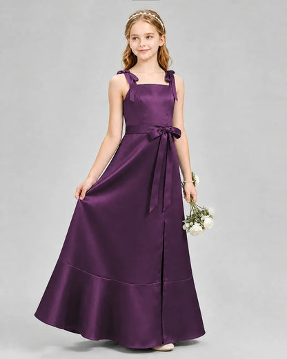 Grape Satin A-Line Junior Bridesmaid Dress Side View