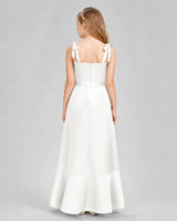 Ivory Satin A-Line Junior Bridesmaid Dresses Back View