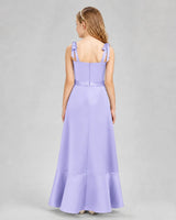 Lavender Satin A-Line Junior Bridesmaid Dresses Back View