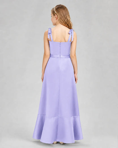Lavender Satin A-Line Junior Bridesmaid Dresses Back View