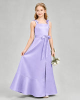 Lavender Satin A-Line Junior Bridesmaid Dresses Side View