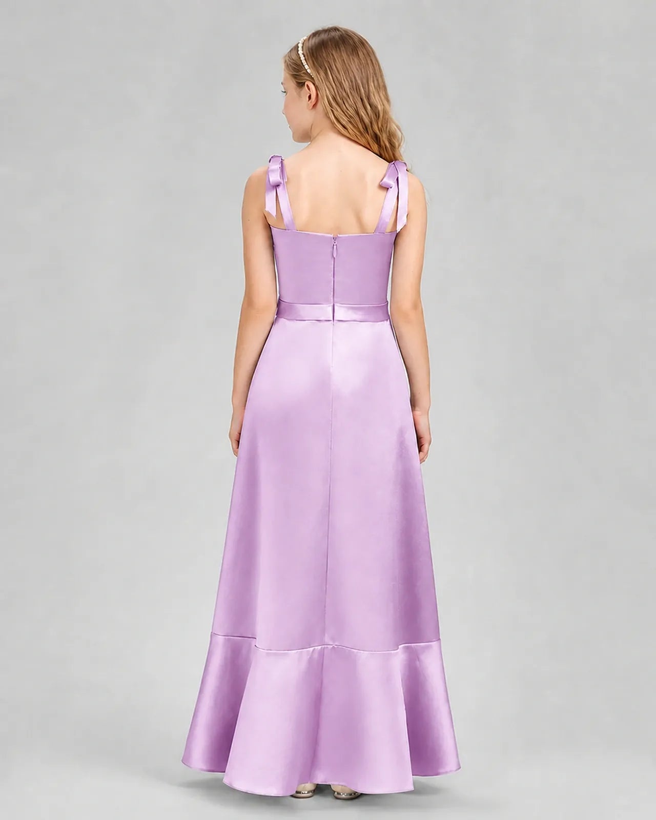 Lilac Satin A-Line Junior Bridesmaid Dresses Back View