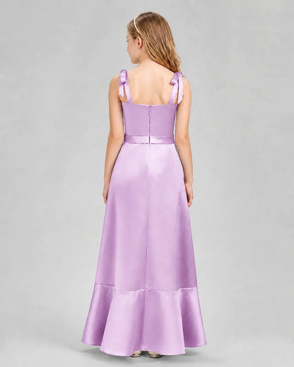 Lilac Satin A-Line Junior Bridesmaid Dresses Back View