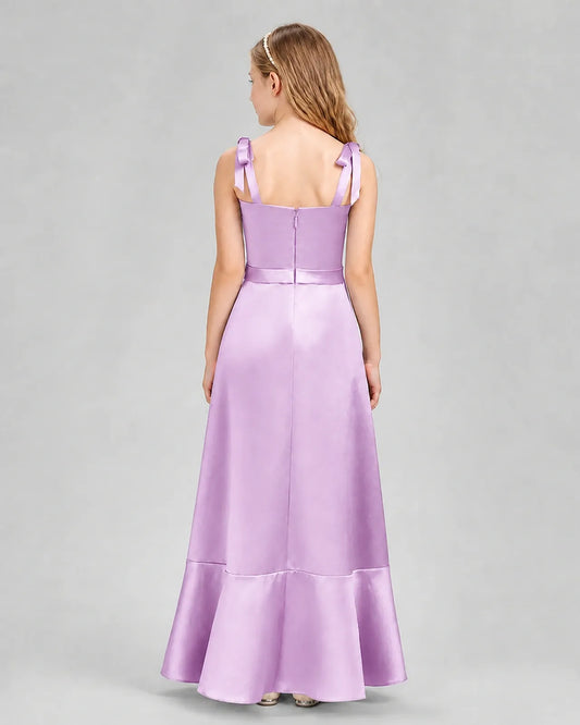 Lilac Satin A-Line Junior Bridesmaid Dresses Back View