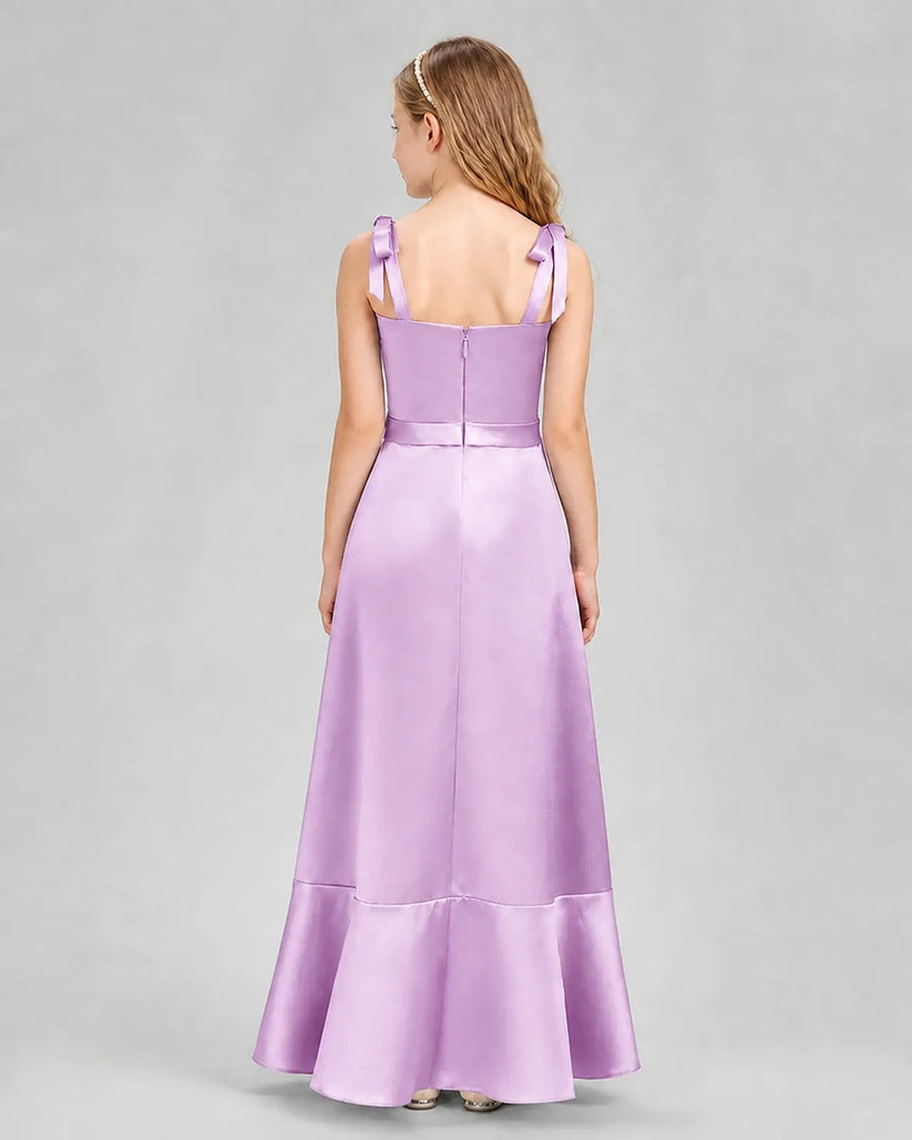 Lilac Satin A-Line Junior Bridesmaid Dresses Back View
