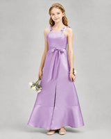 Lilac Satin A-line Junior Bridesmaid Dresses Front View