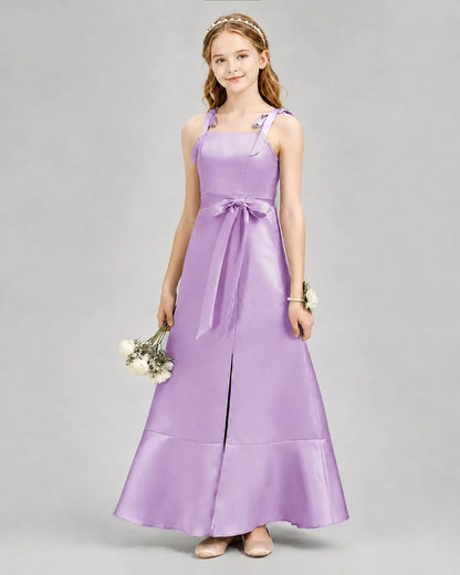 Lilac Satin A-line Junior Bridesmaid Dresses Front View