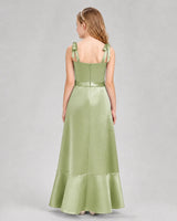 Sage Green Satin A-Line Junior Bridesmaid Dresses Back View
