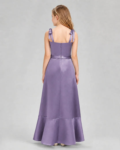 Wisteria Satin A-line Junior Bridesmaid Dresses Back View