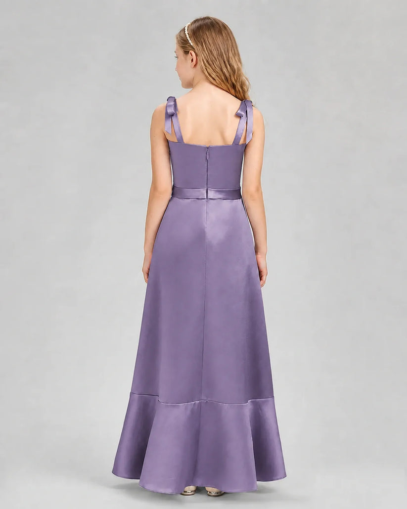 Wisteria Satin A-line Junior Bridesmaid Dresses Back View